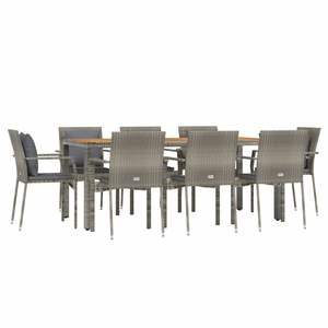 Conjunto de Comedor Modular de 9 Piezas para Jardín, en Ratán Sintético Gris - Product Image 3