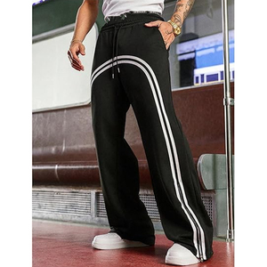 Pantalon de jogging ample et oversize en coton avec logo personnalisé, à rayures latérales, coupe large et empilée, pour hommes, vente en gros, faible MOQ - Product Image 5