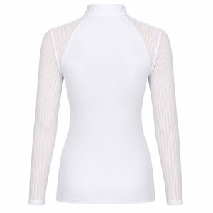 Camiseta de equitación de manga larga de malla blanca para mujer, transpirable, elástica, para competición, con logotipo personalizado OEM - Product Image 3