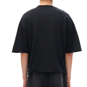 เสื้อยืดแขนยาวทรงโอเวอร์ไซส์สีดำสำหรับผู้ชาย คอกลม ผ้าถัก สีพื้น ดีไซน์เรียบง่าย ใส่สบาย ผ้าฝ้าย 100% น้ำหนัก 220 กรัม ย้อมสีพื้น - Product Image 4