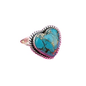 925 Sterling Silver Bezel Setting Heart Shape Classic <b>Statement</b> <b>Ring</b> Natural Copper Turquoise Gemstone New Design Wholesale - Product Image 1