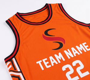 Custom Sublimation Basketball Uniform Set Men Orange Geometric Pattern Quick Dry Tank Top Shorts Sporty Style O-Neck - Product Image 2