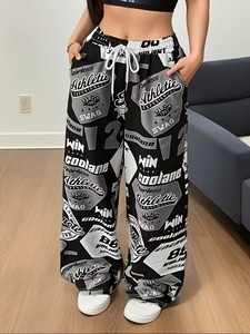 Spring and Autumn Drawstring Printed Wide-Leg <b>Pants</b> Casual Pocket Trousers Women's Wear Top Private label For Your Brand - Product Image 3