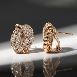 Boucles d'oreilles créoles pavées en or rose 18 carats massif 12 mm, vente en gros, avec diamants naturels, pour mariage, fête, cadeau - Product Image 1