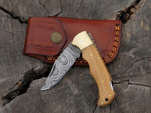 Mejor Navaja de Bolsillo EDC, Navaja Plegable de Una Mano, Acero de Damasco, Mango de Madera, Acción Suave, Ligera, para Uso Diario - Product Image 5