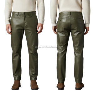 Vêtements de rue pour hommes en cuir véritable et toile, légers, de haute qualité, décontractés, taille mi-haute, devant plat, couleur unie, respirants, coupe-vent - Product Image 6