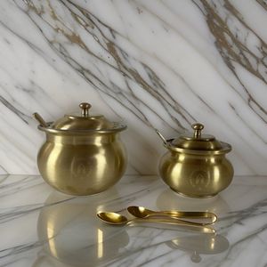 Olla para Servir Ghee de Latón Hecha a Mano con Cuchara, Recipiente Tradicional Indio para Mantequilla, Utensilios de Cocina de Lujo para el Hogar, Hotel o Restaurante - Product Image 6