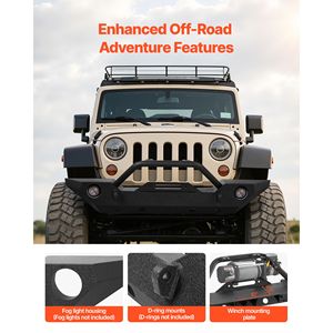"2007-2018 JK/JKU Wrangler Front Bumper with Winch <b>Plate</b> D <b>Ring</b> Mounts Fog Light Housing Heavy Duty Steel" - Product Image 4