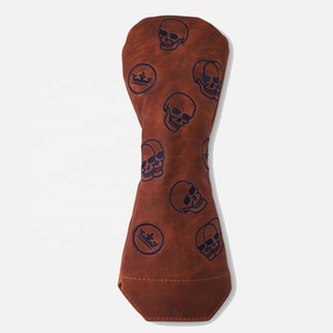 Brown Leather <b>Golf</b> Headcover with Skull and Crown Embroidery Pattern Durable Protective Cover for Drivers and Irons - Product Image 1