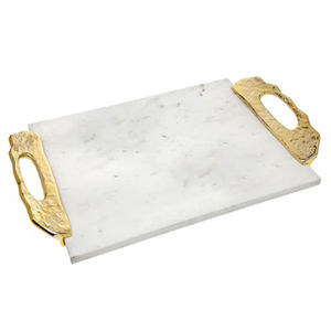 Bandeja de Mármol Exclusiva con Cuchillo, Tabla de Cortar Versátil, Bandeja para Servir de Primera Calidad, Asa de Metal Dorado - Product Image 1