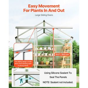 Ventana de Ventilación Ajustable de 6 x 4 Pies, Invernadero Exterior de Policarbonato con Puerta Corredera Estilo Pabellón, Invernaderos y Cuartos de Jardín - Product Image 5