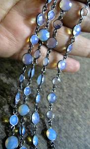 White Opal Quartz Round Coin Shape Briolette Faceted <b>alternative</b> Size Bezel Connector Chain - Product Image 5