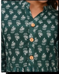 Vestido informal de verano ecológico para mujer con estampado de bloques de mano 3/4 mangas tejido de algodón indio para ocasiones de playa naturales - Product Image 1