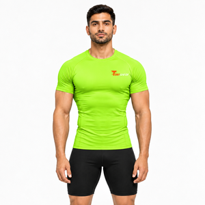 Men Compression T Shirt Polyester Spandex 220 GSM Tight Fit Gym Workout Quick Dry Athletic Performance <b>Top</b> OEM Manufacturer - Product Image 1