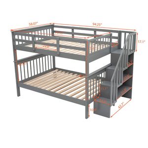 Letto a castello matrimoniale con contenitore e sponda di protezione grigia per camera da letto o dormitorio, ideale per l'uso con scale - Product Image 6
