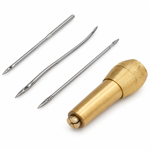 Juego de 4 agujas de coser de cuero con mango de madera y 3 agujas intercambiables con puntas rectas y curvas de acero inoxidable ZETOMEDPRO - Product Image 1