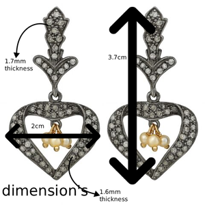 Boucles d'oreilles pendantes en forme de cœur de perle avec diamant noir et design plaqué or pour femme, bijoux élégants pour les fêtes et les mariages - Product Image 4