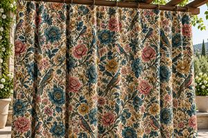 Paneles de Cortina con Estampado Floral de Aves para Ventana de Cocina, Estilo Pastoral, de Algodón y Poliéster, con Bolsillo para Varilla - Product Image 1