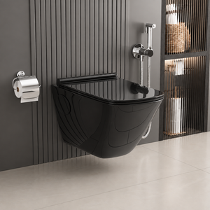 Inodoro de Cerámica Negra de Una Pieza con Doble Descarga, Moderno, Montado en la Pared, para Hoteles, Villas y Apartamentos - Product Image 1