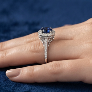 Anillo de Compromiso de Lujo con Zirconia Azul Ovalada, Certificado IGI, Banda Nupcial con Pavé, Chapado en Rodio, Plata 925, Joyería para Mujer - Product Image 2