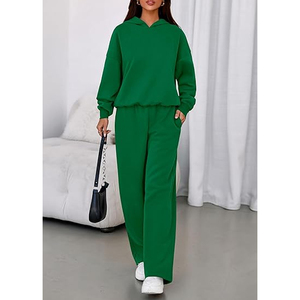Women Pullover Hoodie Tracksuit Set Solid Color <b>Fleece</b> <b>Jogger</b> Pants Loose Fit Casual Sweatsuit - Product Image 5