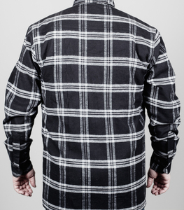 Chemise en flanelle à carreaux noire pour homme, épaisse, à manches longues, pour le travail en extérieur, décontractée, avec logo personnalisé, vente en gros - Product Image 4