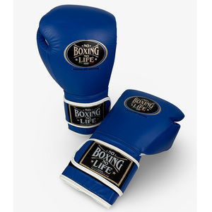 No Boxing No Life Navy Blue <b>Strap</b> Closure Boxing Gloves Professional Sparring Training Genuine Leather Martial Arts Adults Glove - Product Image 2