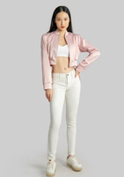 Blouson bomber court en satin personnalisé pour femme avec logo brodé sur mesure - Vêtement d'extérieur personnalisable OEM