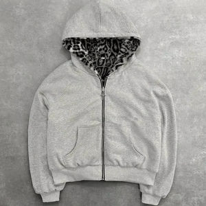 Sudadera con capucha unisex con cremallera – Sudadera extragrande con forro estampado de leopardo |   Chaqueta Casual Holgada Estilo Urbano - Product Image 1