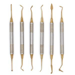 6 Pcs/Kit Dental Composite Resin Filled Scraper,Non Stick Dental Filling Spatula,Double headed Dental Restoration Tool (Gold) - Product Image 1