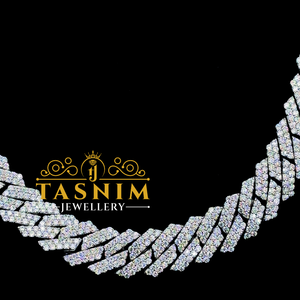 Chaîne cubaine TASNIM en or blanc avec moissanite VVS et diamant rond de 14 mm, sertie de griffes, de luxe, pour mariage homme et femme - Product Image 4
