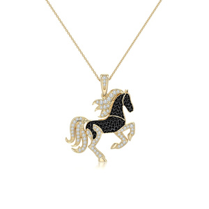 Pendentif Cheval Vaayu Jewels en Diamant Noir Naturel, Or 10K 14K 18K, Argent 925 935, Cadeau de Luxe pour Femme, Mariage, Anniversaire, Style Ethnique - Product Image 1