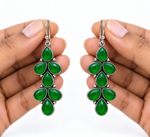 Wholesale Oxidized Silver <b>Green</b> Stone Fashion Dangle Earrings Long <b>Chandelier</b> Drop Earrings for Women - Product Image 3