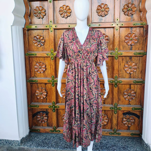 Vestido Maxi Holgado de Verano para Mujer, Estilo Vintage, Ecológico, con Volantes, Cuello en V, Manga con Volantes, de Seda, Informal, Tejido Natural, ODM - Product Image 1
