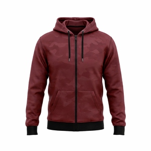Men's Maroon Camouflage Hooded <b>Zip</b>-Up Fleece Jacket Casual Autumn Wear Regular Fit with <b>Pockets</b> and Black Trim <b>Hoodie</b> - Product Image 4