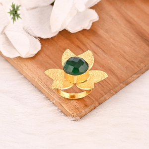Classic <b>Adjustable</b> Green Hydro Stylish Brass Gold Plated Handmade Gemstone <b>Ring</b> for Women - Product Image 3