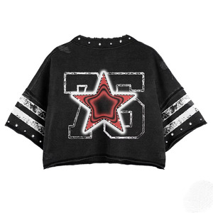 Camiseta Glory Premium de gran tamaño, estilo crop, con estampado moderno, pedrería y efecto desgastado, 100% algodón, unisex. - Product Image 2
