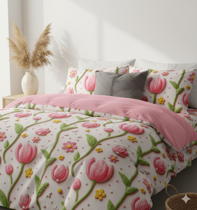 Luxury Woven Modern <b>Duvet</b> <b>Cover</b> <b>Set</b> Size Twin 4-Piece with Florals <b>Pillowcases</b> Flat <b>Sheet</b> 2 Pillow Cases - Product Image 2
