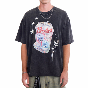 T-shirt en coton délavé à l'acide pour hommes, coupe classique, imprimé, streetwear de haute qualité, t-shirts graphiques vintage - Product Image 1