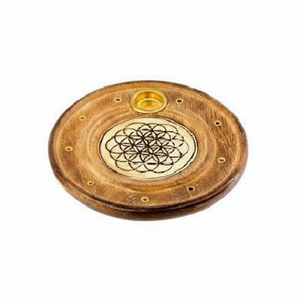 Support d'encens en laiton et bois de designer, rond, fait main, tendance, pour la maison et l'aromathérapie festive - Product Image 1