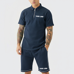 Conjunto de 2 piezas para hombre, camiseta polo de algodón 100% personalizada, corte regular, color liso y pantalones cortos, con logo impreso en DTG, estilo streetwear. - Product Image 4