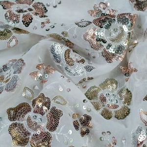 Tela de Red con Lentejuelas y Bordado de Perlas, Material de Encaje de Gasa de Doble Capa de Lujo para Vestidos de Novia y Ropa de Noche - Product Image 3