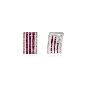 Solid 925 Sterling <b>Silver</b> Natural Ruby & Diamond July Birthstone Wide Statement <b>Stud</b> <b>Earrings</b> For Women's - Product Image 5