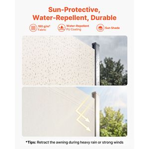 Tenda Laterale Retrattile per Patio Esterno 180x600 cm con Tessuto in Poliestere 180 g/m² Impermeabile, Parasole 4m con Materiale in PC - Product Image 2