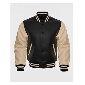 Veste de sport de style universitaire avec logo personnalisé en patch chenille, manches en cuir de vachette de qualité supérieure, corps en laine, design athlétique - Product Image 3