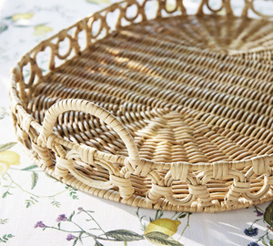 Top Selected Handcrafted Woven Rattan Serving <b>Tray</b> Oval Decorative <b>Tray</b> with Intricate Pattern Rim For Hotel Resort Restaurant - Product Image 6