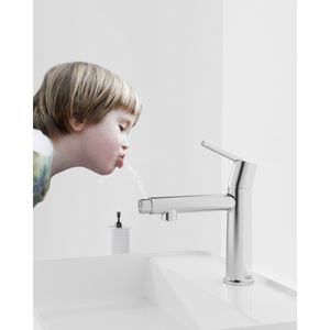 Robinet de salle de bains chromé à poignée unique 1 3 trous Mode de débit de fontaine Robinet d'évier de vanité de blanchisserie à montage sur pont deux en un 9/16 \ "tuyaux" - Product Image 4