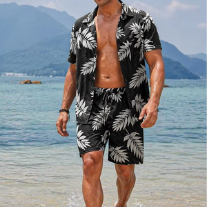 Men's Casual Summer Black White Floral Print Satin Eco-Friendly Quick Dry Breathable Anti-Pilling Short Sleeve Shirt 300 Grams - Product Image 1