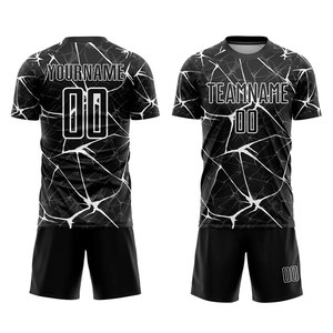 Maillot de football noir personnalisé avec motif craquelé blanc imprimé par sublimation, respirant, coupe athlétique, uniforme pour homme - Product Image 3