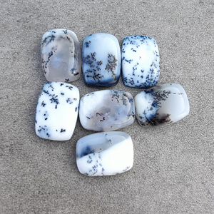 Natural Dendritic Agate Cabochon Rectangle <b>Cushion</b> Shape Calibrated White Black Gemstone - Product Image 3